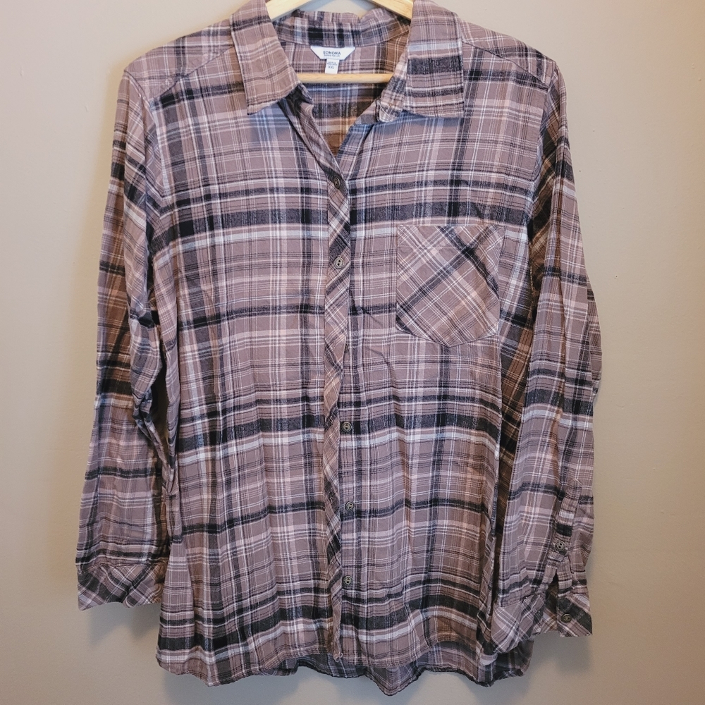 Sonoma Brown Plaid Top